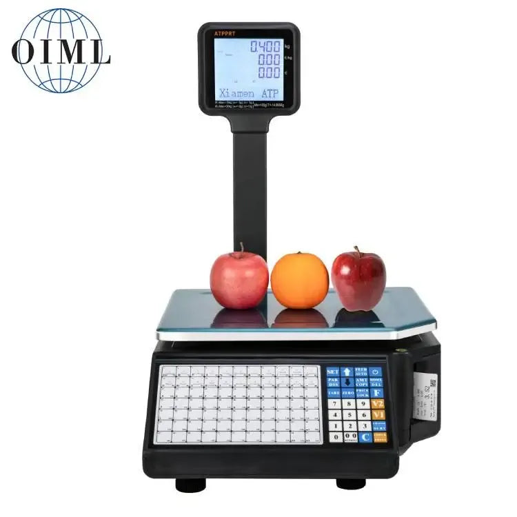 Digital weighing scale with LCD display and keypad, black body for label printing