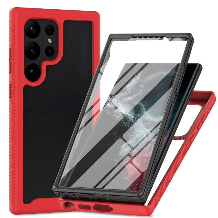 For Samsung Galaxy S23 Ultra PC TPU Hybrid Cover Full Protection PET Screen Protector Phone Case Red OPP Bag For Samsung Galaxy S23 Ultra Tidesmit