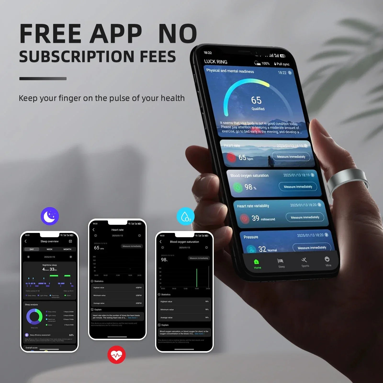 Smart Ring Fitness Tracker with Sleep & Heart Rate Monitoring Waterproof Activity Personalized Coaching Remote Control Function - Tidesmit