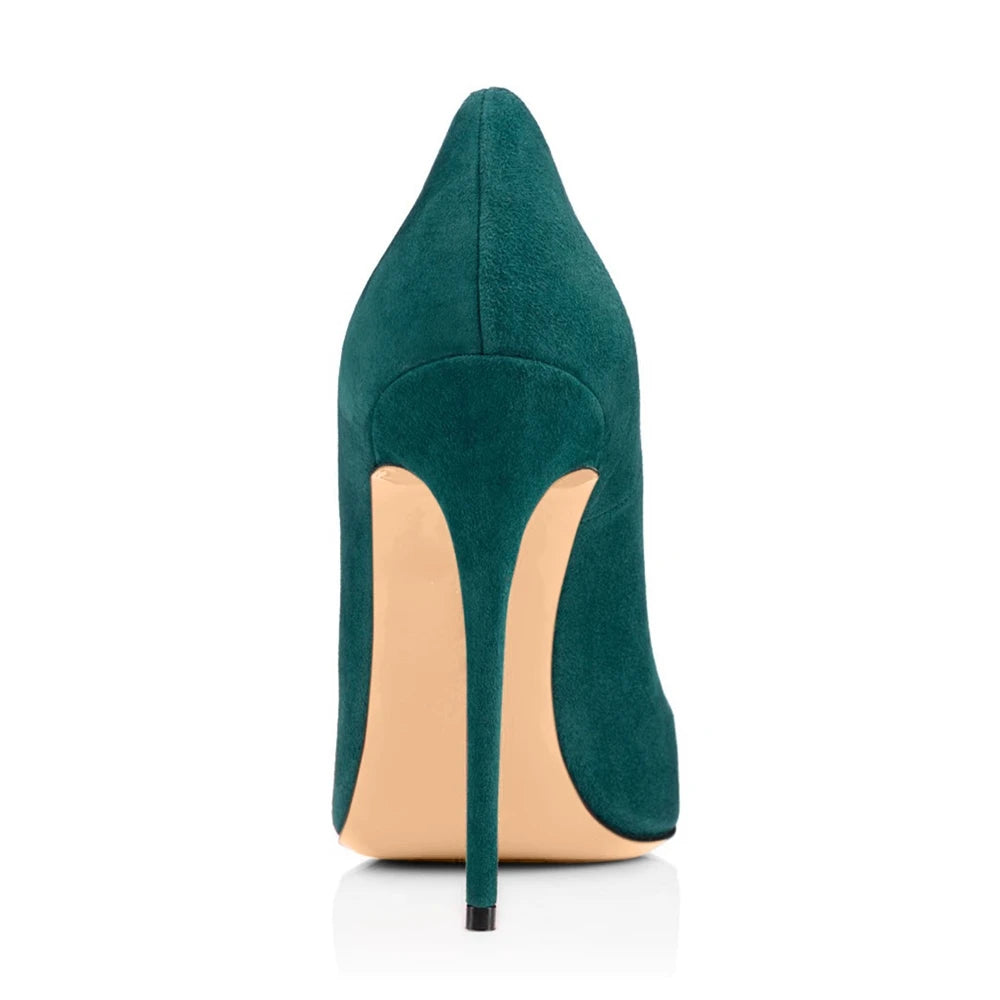 2022 New Arrival Pointed Toe Sexy Large Size 44 45 Luxury Fashion Suede Green Pumps Stiletto Heels for Ladies