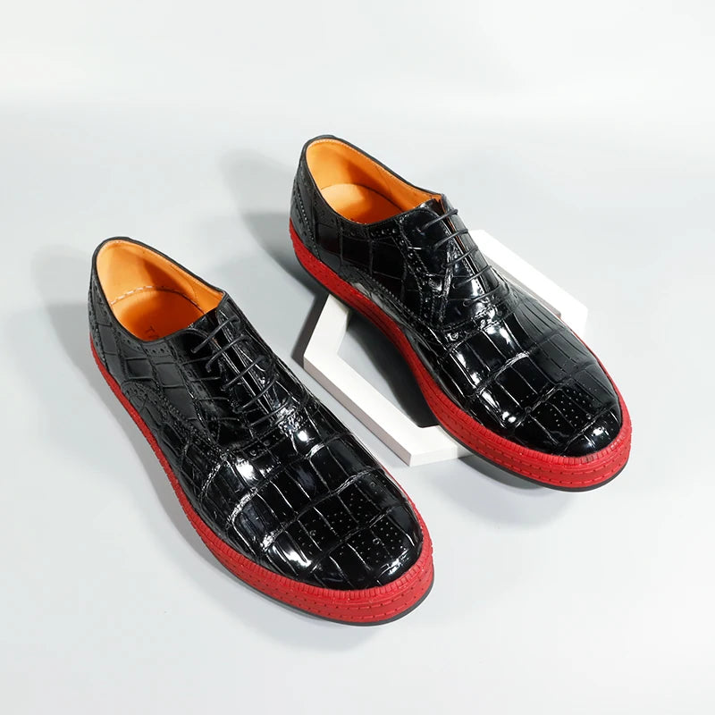 Top Grade Handmade Crocodile Leather Casual Shoes Men Custom Lace-up Luxury Men's Flat Shoes Fashion Sneakers Shoes for Men