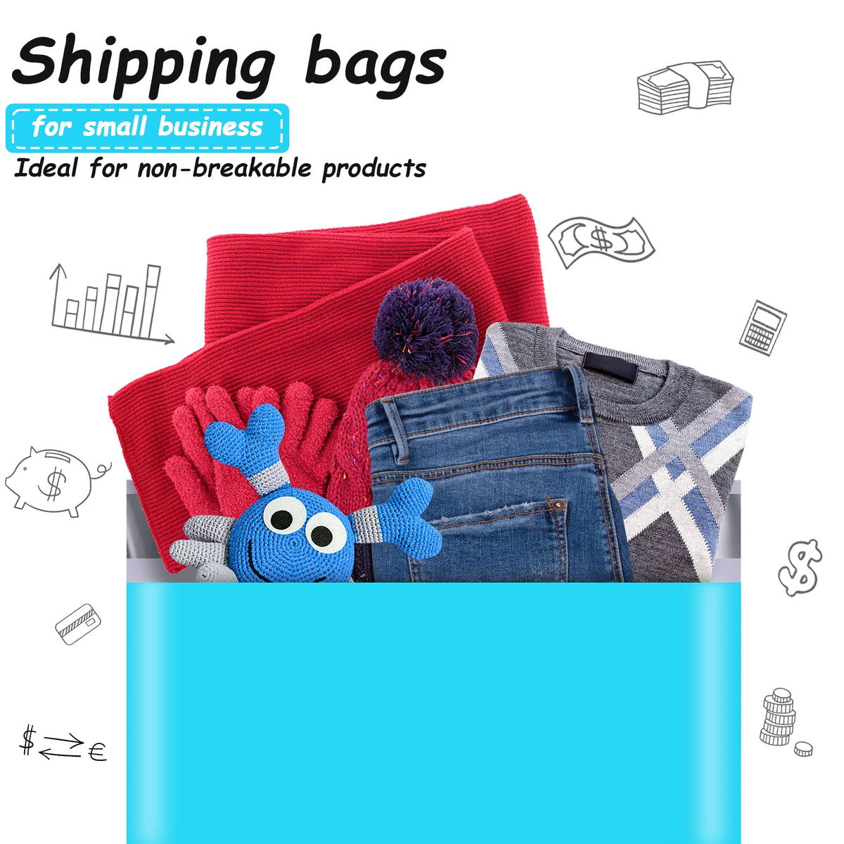 100 PCS 10x13-Inch Blue Poly Mailers Self-Adhesive Waterproof Tear-Resistant Shipping Bag Eco-Friendly 2-Day Shipping 5-Day