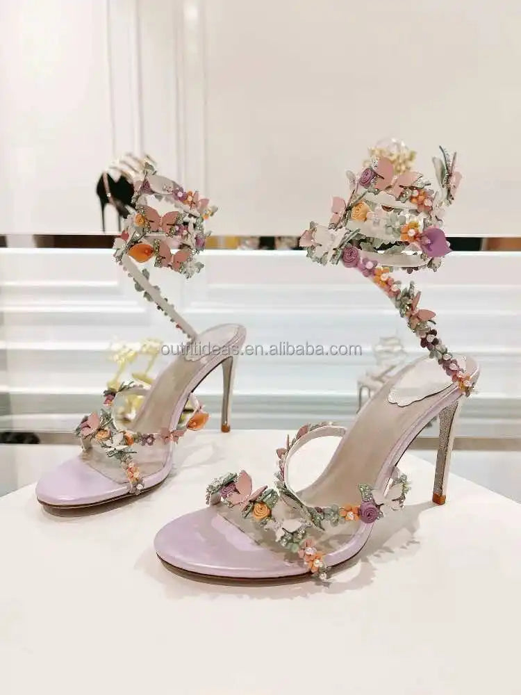 Wedding Sexy Rhinestones Girls Luxury Satin Leather New With Tags Top Quality Embellished Flowers Eden Women Florian Sandals
