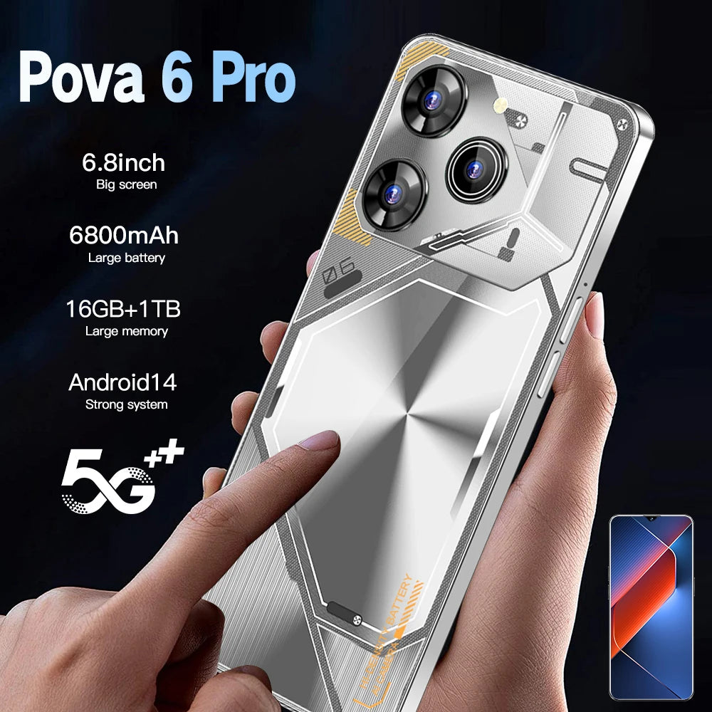 Unlocked Pova 6 Pro 5G Smartphone 16GB RAM 1TB ROM Long Battery Life Dual SIM Android Smart 5G Phone - Tidesmit