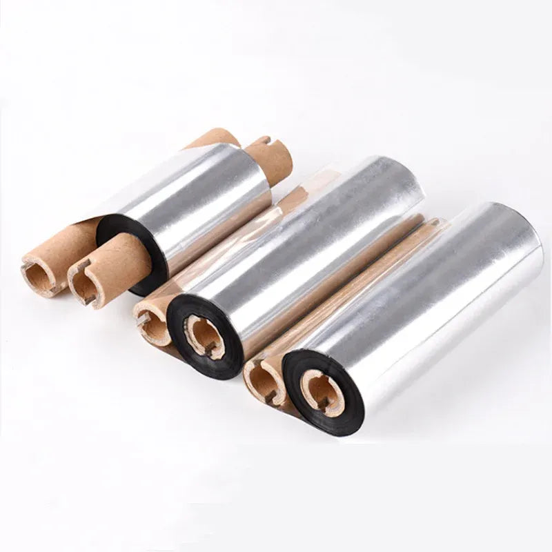 Black thermal transfer ribbon roll set with metal and core ends visible