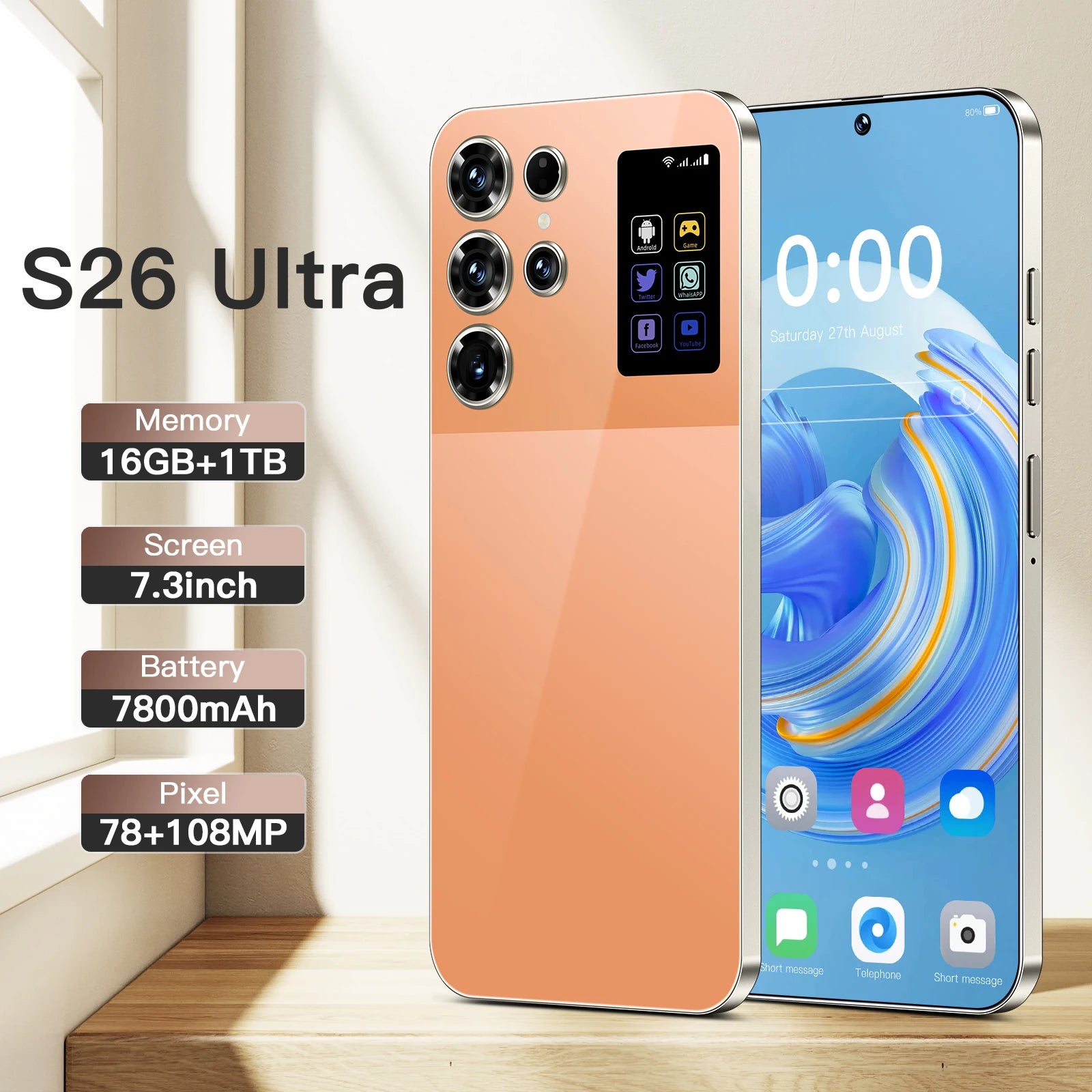 5G Smartphone 7.3 Inch AMOLED Display 16GB RAM 1TB Storage Tidesmit Orange 16g 1TB Tidesmit