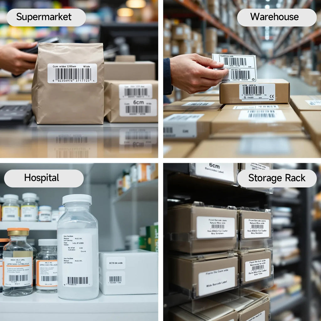 Self-adhesive label stickers applied to parcels in storage