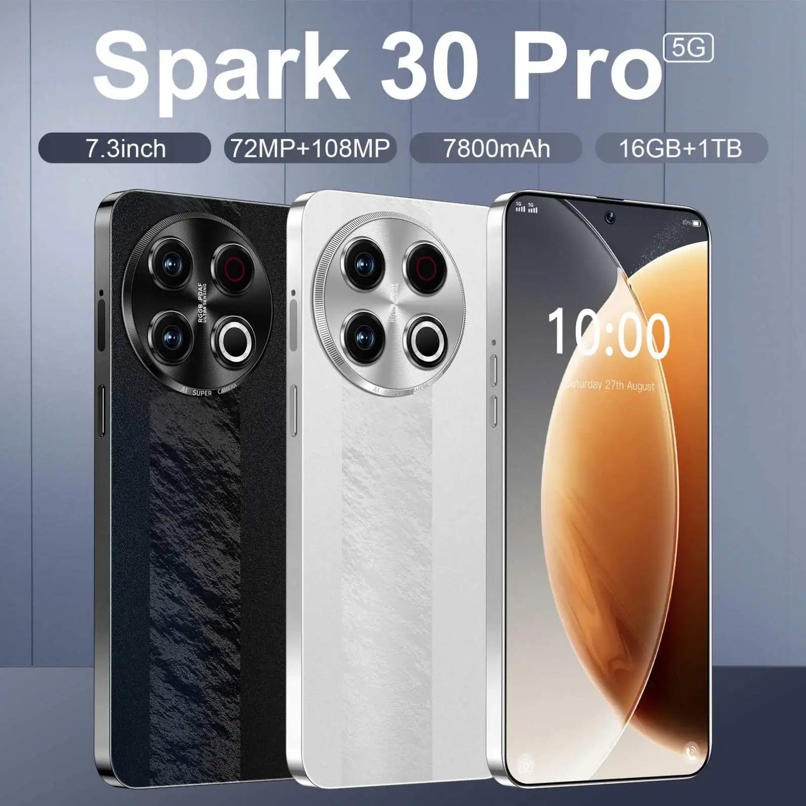 Tecno Spark 30 unlocked smartphone with 16GB RAM and 1TB storage in sleek global version design.