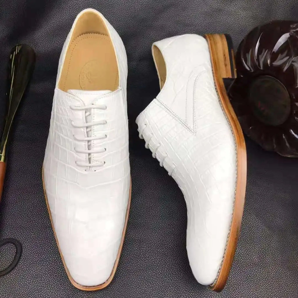Goodyear Trendy Office Formal Shoes for Men Genuine Crocodile Leather White Wedding Shoes Alligator Luxury Men's Dress Shoes