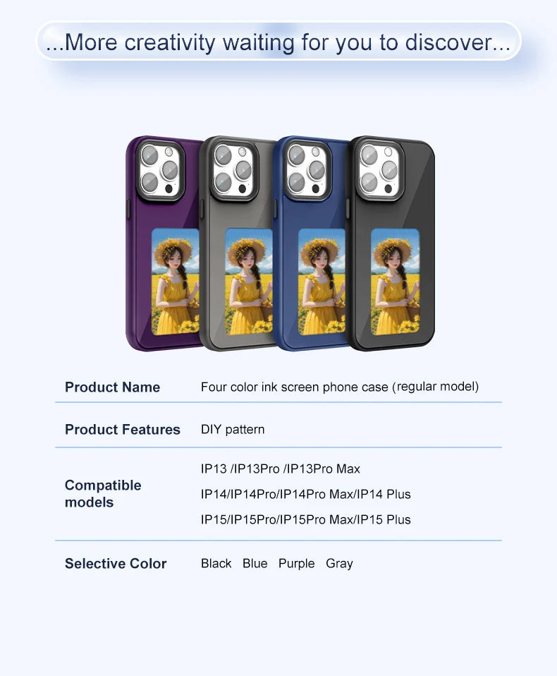 2024 New Designer Nfc Smart E Ink Screen Display Mobile Phone Case Cover for Iphone 15 Pro Max Diy Cases 14/13 Tidesmit