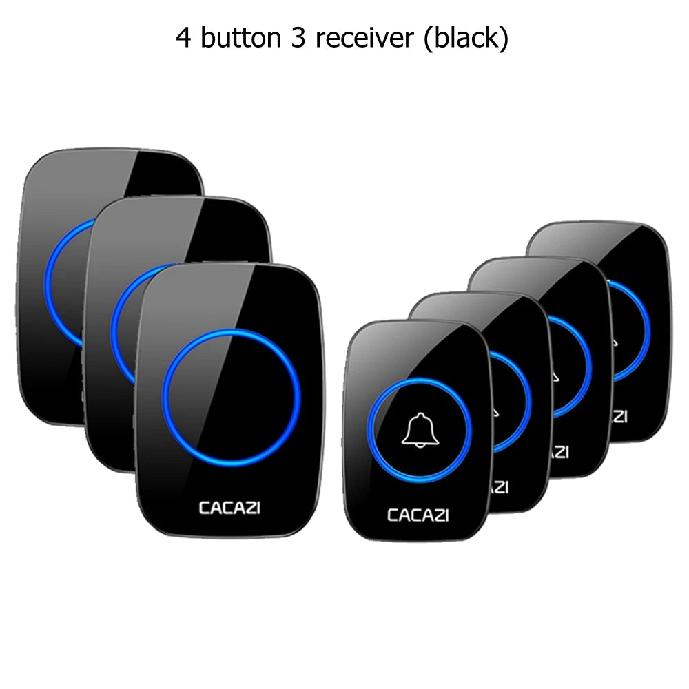 CACAZI Wireless Waterproof Doorbell 300m Range US EU UK AU Plug Home Intelligent Door Bell Chime 1 2 Button 1 2 3 Receiver
