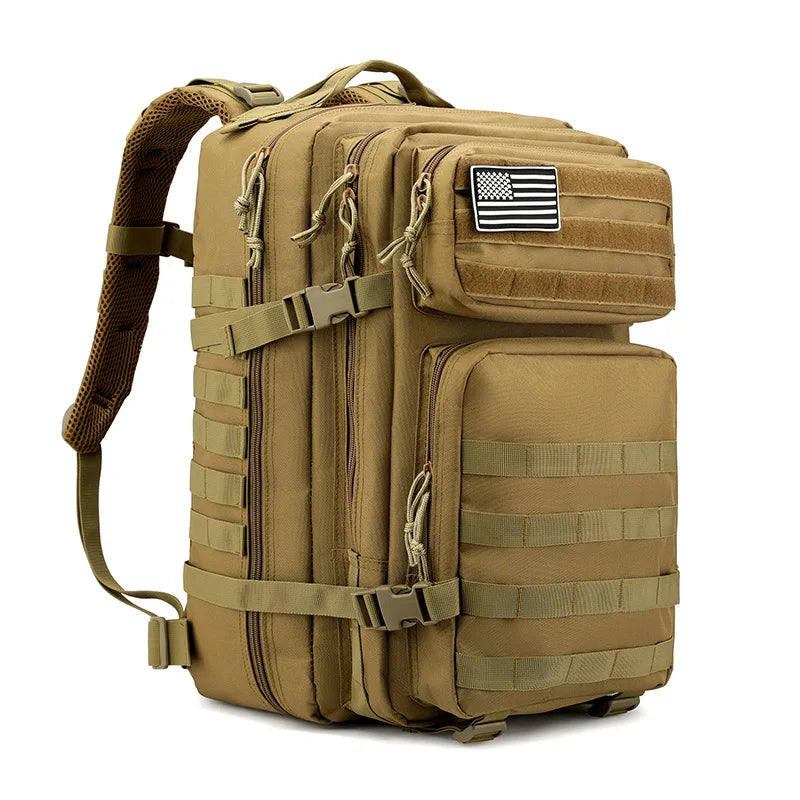 Large Capacity 45L Liters Oxford Waterproof Tactic Fitness Backpack Premium Molle Tactical Gym Trekking Backpack Brown 45 Liters Tidesmit