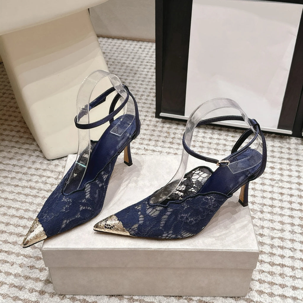 High-quality Designer Style Lace-up Pointed Toe Open-heeled 10cm Stiletto Heels Women's Ankle-length Strappy Elegant Heels