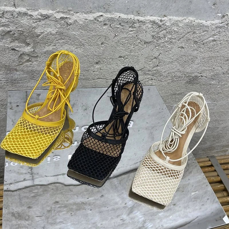 2026 Cute Party Club Hollow Out Mesh Luxury Heeled Sandals High Heels Shoes for Women
