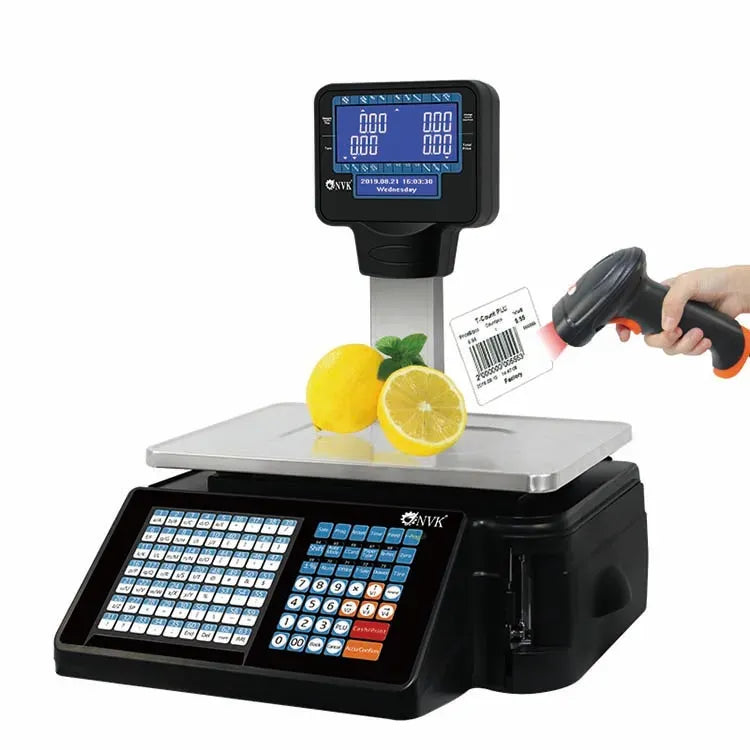 Barcode label printing scale with touchscreen POS and handheld barcode label gun