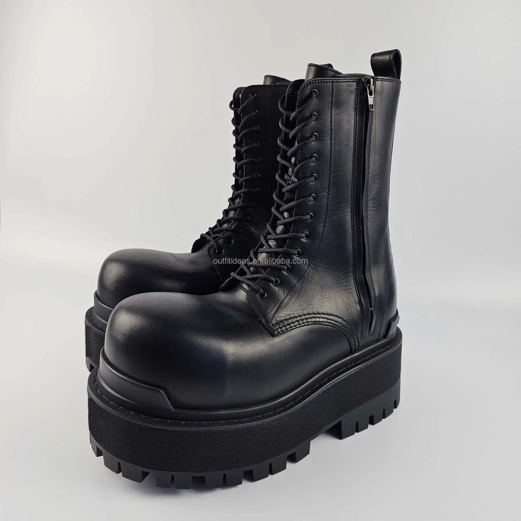 Exaggerated Sole 80mm Platform Height Extra Round Toe Worn-out Winter Luxury Leather Unisex Women Men Snow Boots Men Giant Boot