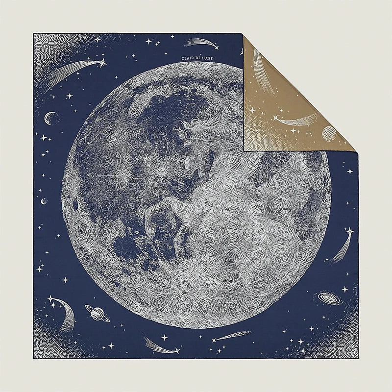 Luxurious 90*90cm Square Moonlight Pegasus Digital Printed Silk Scarf Gift for Women's Skin Friendly Elegant Fashion Accessory