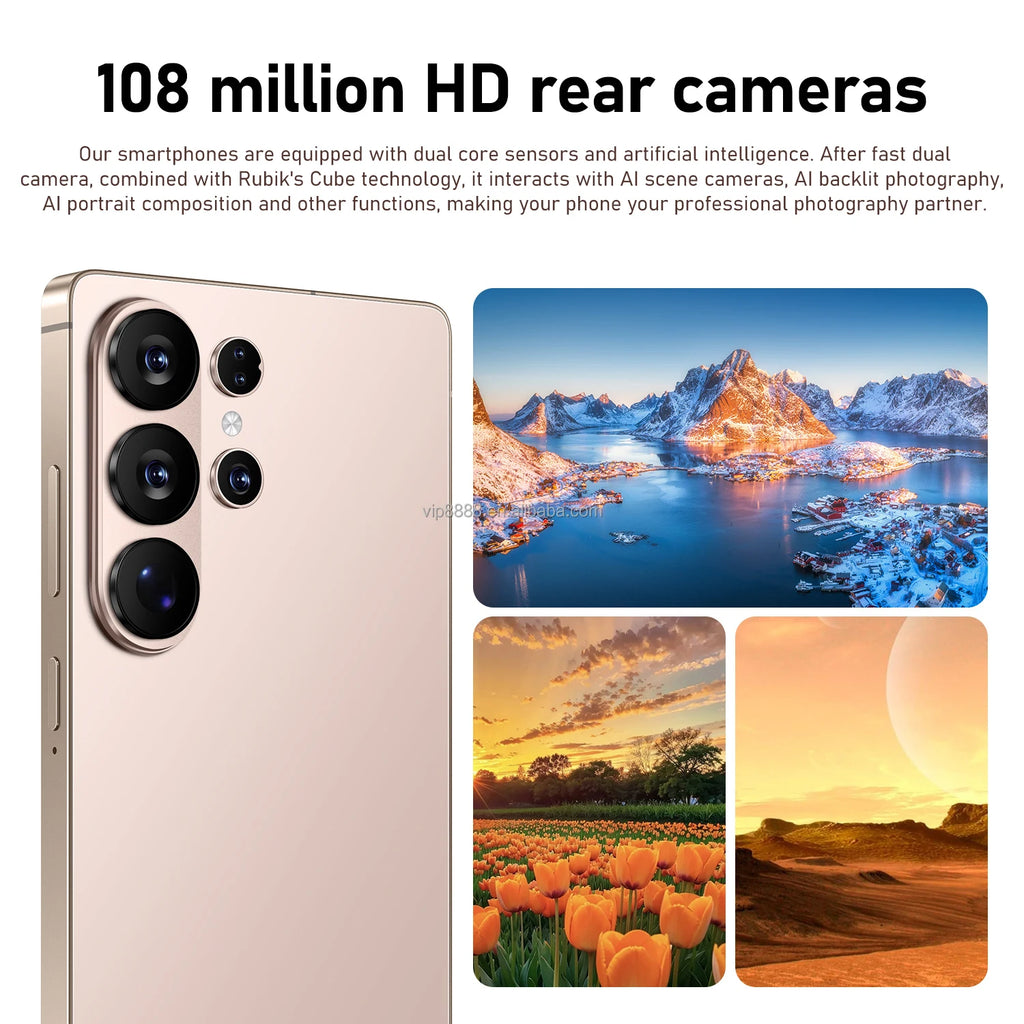 Tidesmit S26 Ultra 5G smartphone with 7.3 inch display, 22GB RAM, 2TB storage, and Android 15 in sleek finish