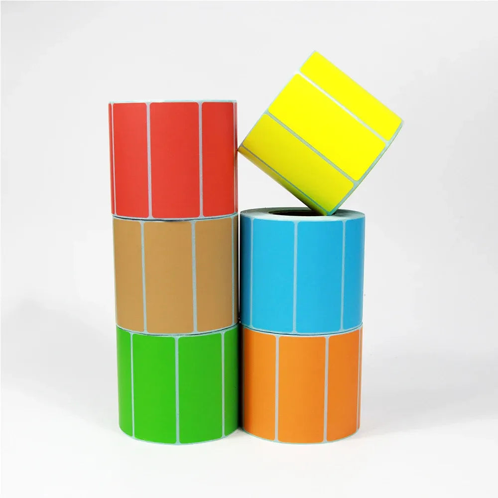 Multicolor self-adhesive label sticker rolls with blank rectangular label strips