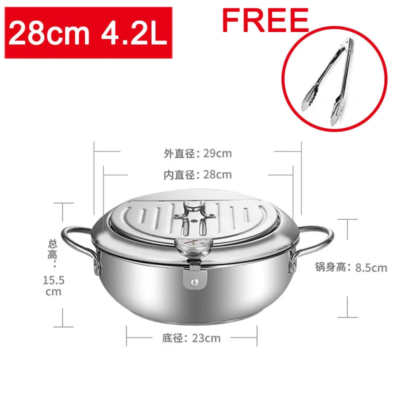 Stainless deep-frying pot size graphic for 28cm and 4.2L