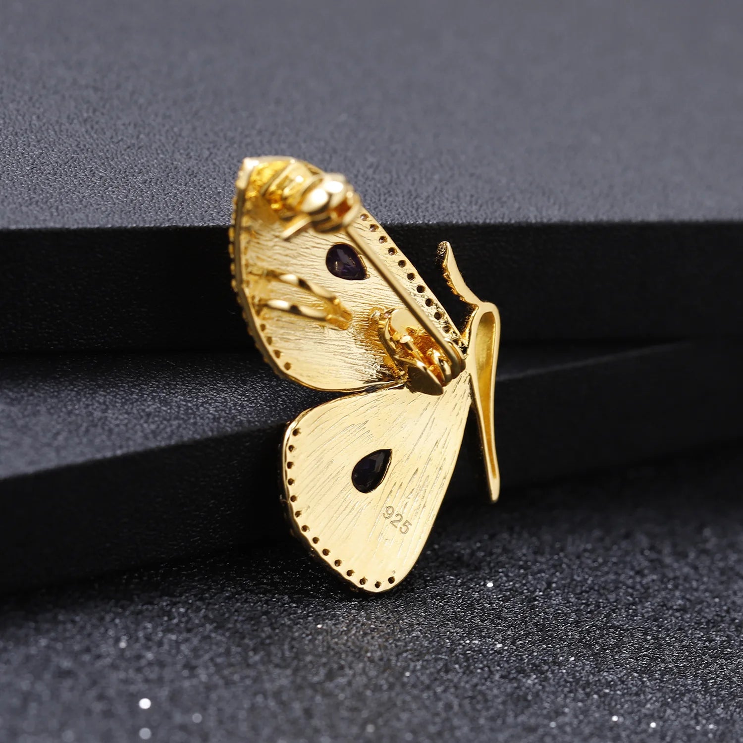 TIANSHE New Chinese Style Vintage Gold Butterfly Brooch Pendant S925 Pure Silver High-end Natural Amethyst Corsage