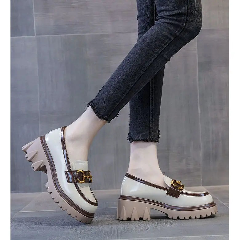 YiXin Womens Loafers 2025 New Fashion PU Leather High Pumps Women Shoes Casual High Quality Ladies Loafers