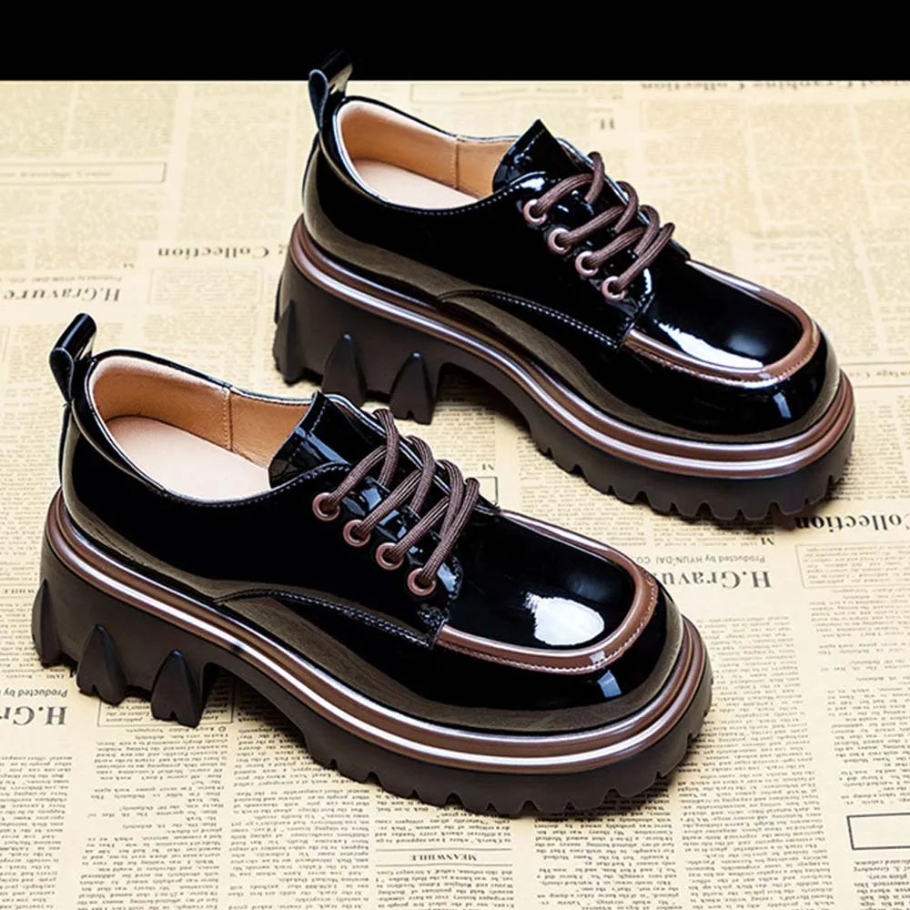2025 New Women's British Style Spring Autumn Color Blocked Fashion Thick Heel Thick Soled Height Increasing Loafers for Women