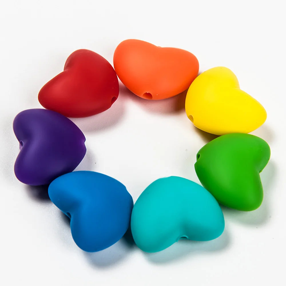 Cute-Idea 10pcs Heart  Silicone Beads Teether Chewable Teething BPA Free Newborn Nursing Baby Pearl Pacifier Clips Food Grade