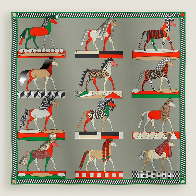Luxurious 90*90cm Square Digital Abstract Art Animal Printed Silk Scarf Gift Specially Designed for Elegant Individuals