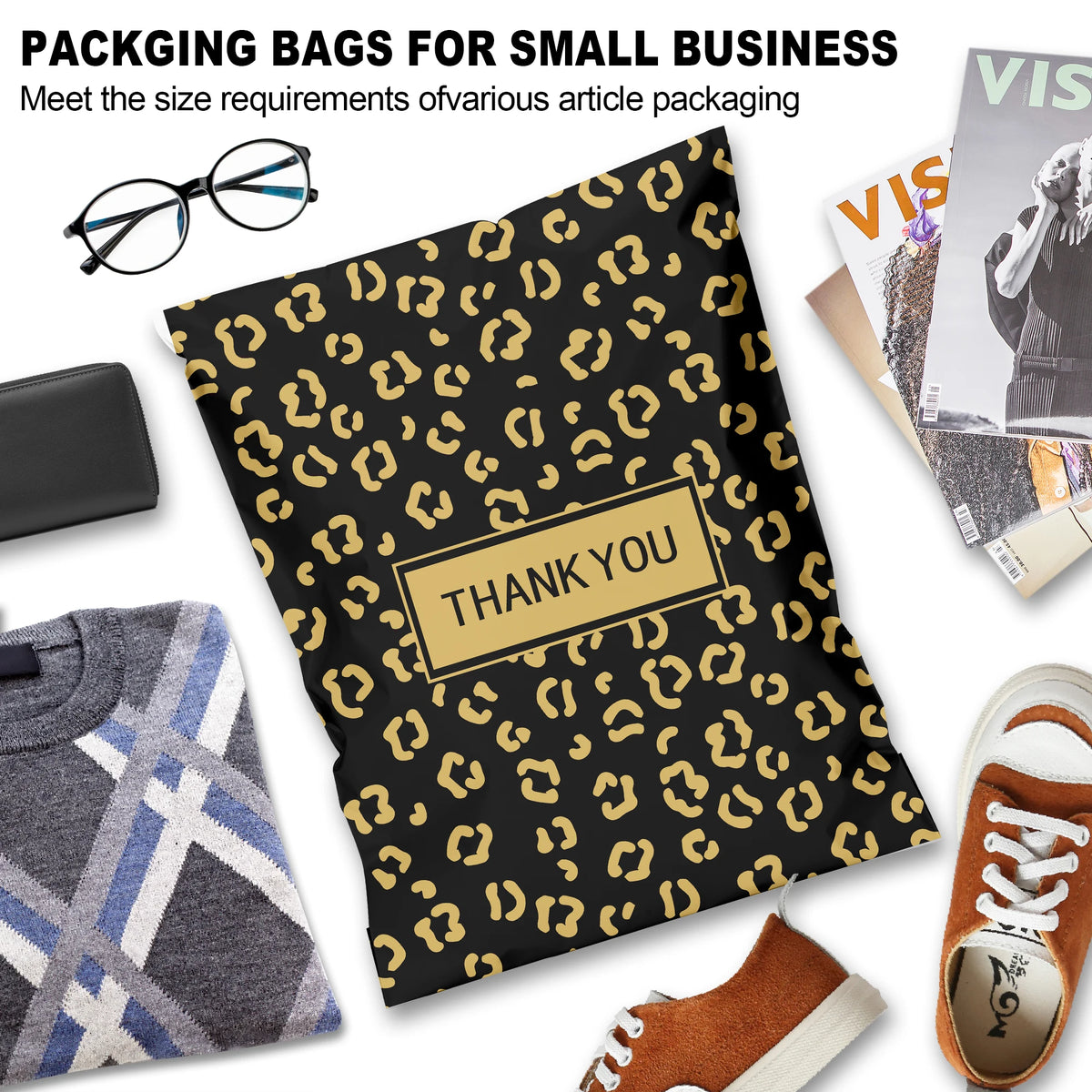 100 Pcs 10x13 Inch Gold Leopard Print Poly Mailers 2 Mil Self-Seal Waterproof Shipping Bags for Apparel Biodegradable 100 Pcs