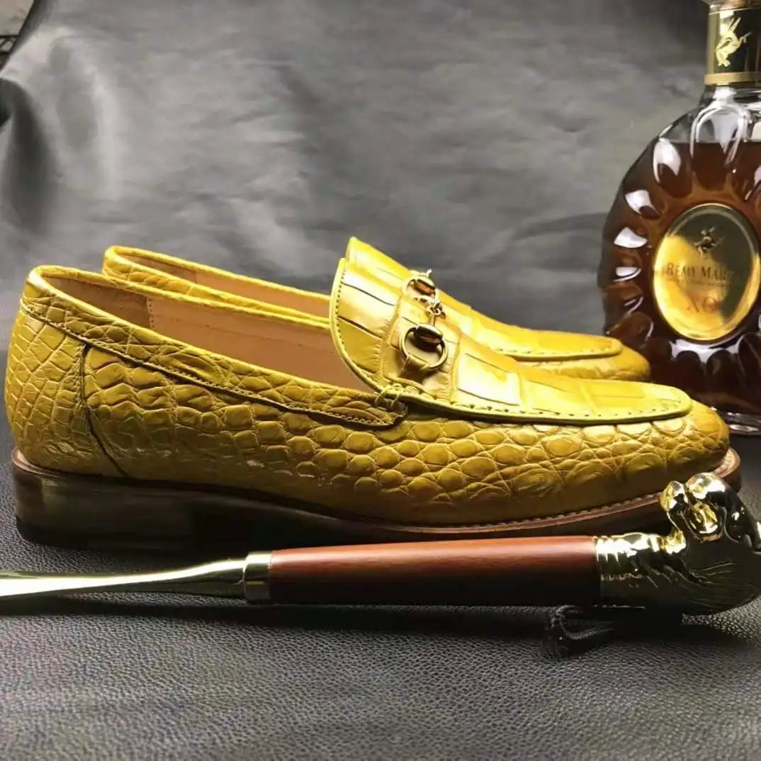 Wholesale High End Goodyear Men Loafers Dress Alligator Fashion Shoes Men Genuine Leather Crocodile Yellow Casual Men Shoes