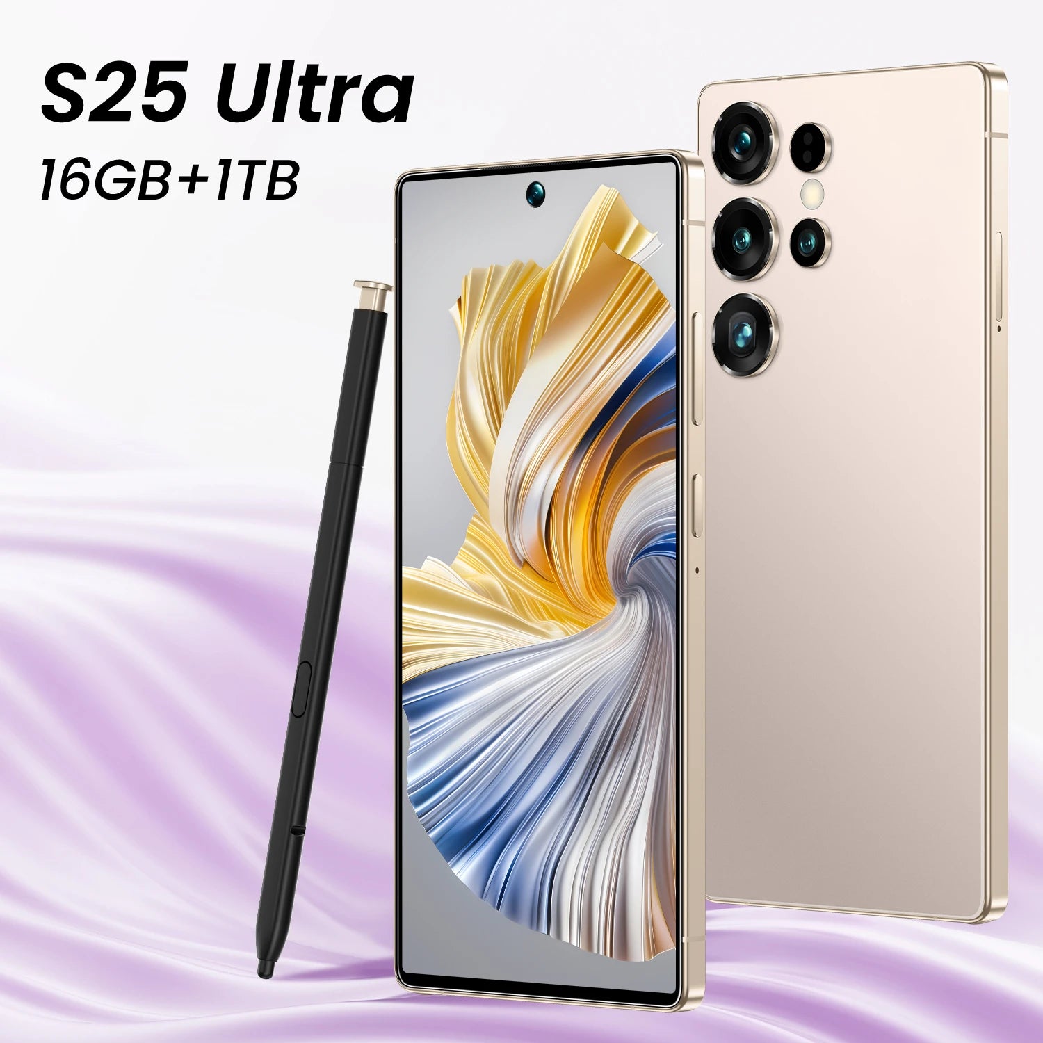 S25 Ultra 5G smartphone with 108MP camera and 1TB storage showing high-definition display details