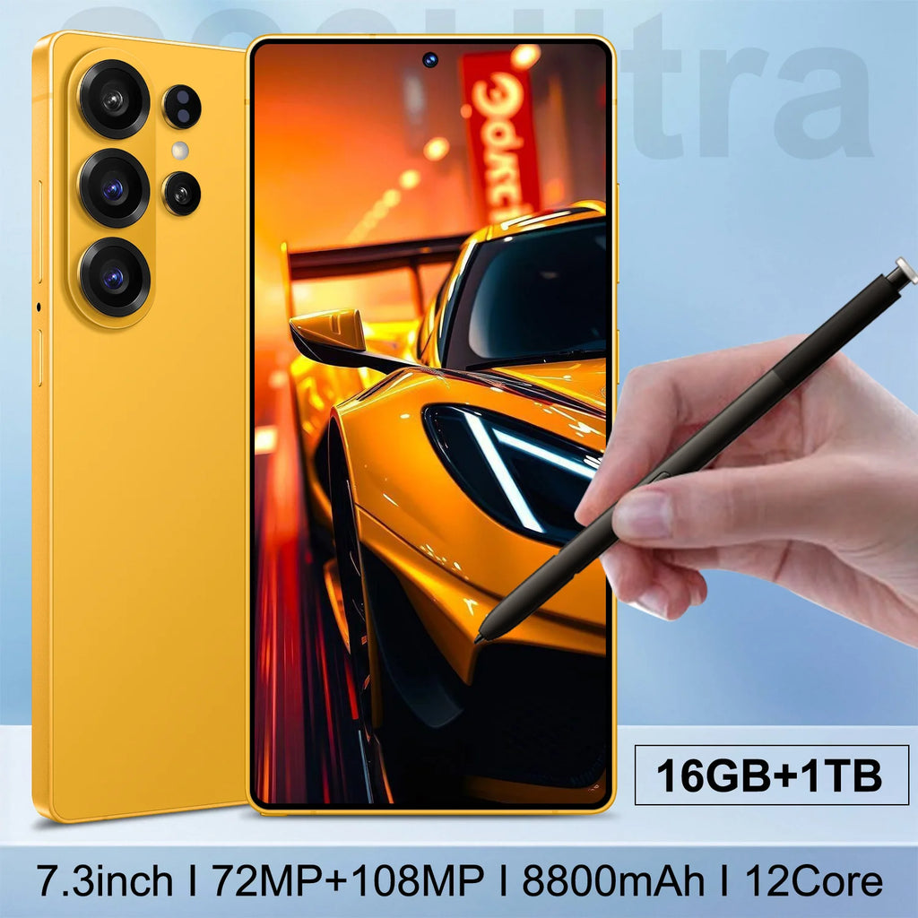 S26 Ultra 5G smartphone with 7.3-inch display, 16GB RAM, 1TB storage, 108MP camera, and built-in stylus pen