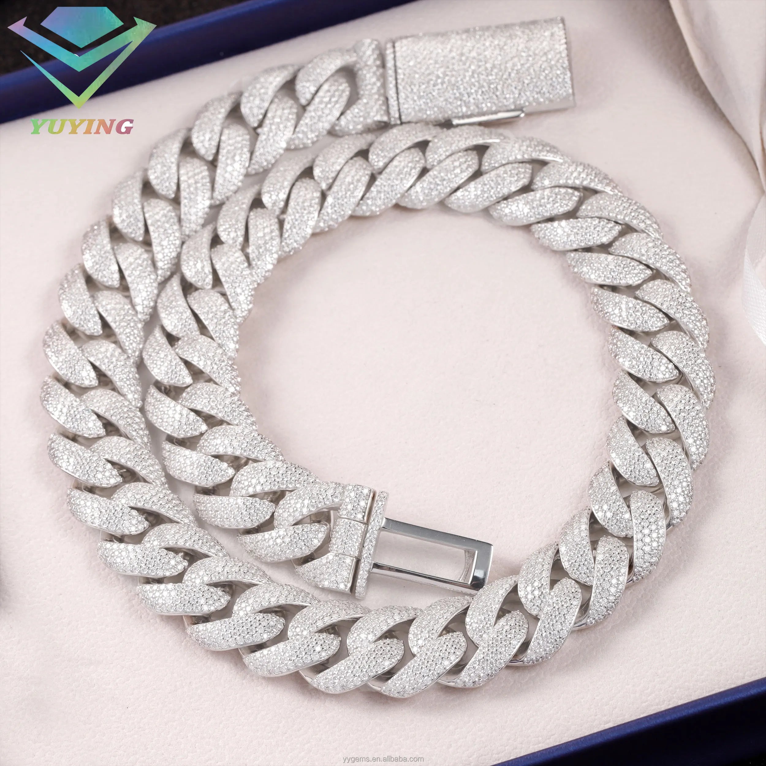 Custom Moissanite Heavy Silver Chain for Men 13mm-22mm Width S925 Solid Rose Gold Plated VVS Moissanite Diamond Cuban Link Chain