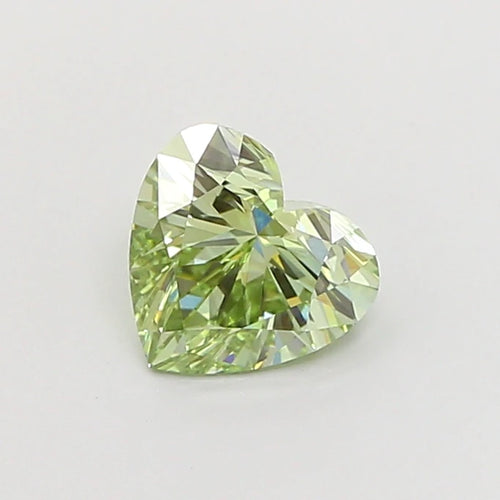 Loose heart-cut lab diamond, light green faceted gemstone