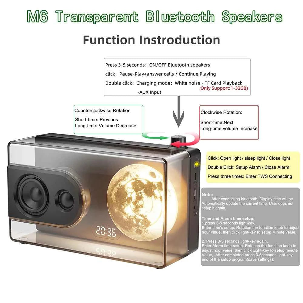 Desktop M6 Transparent Speaker RGB Light Bass HIFI Wireless Bluetooth Speaker with TF Card Playback AUX Input My Store