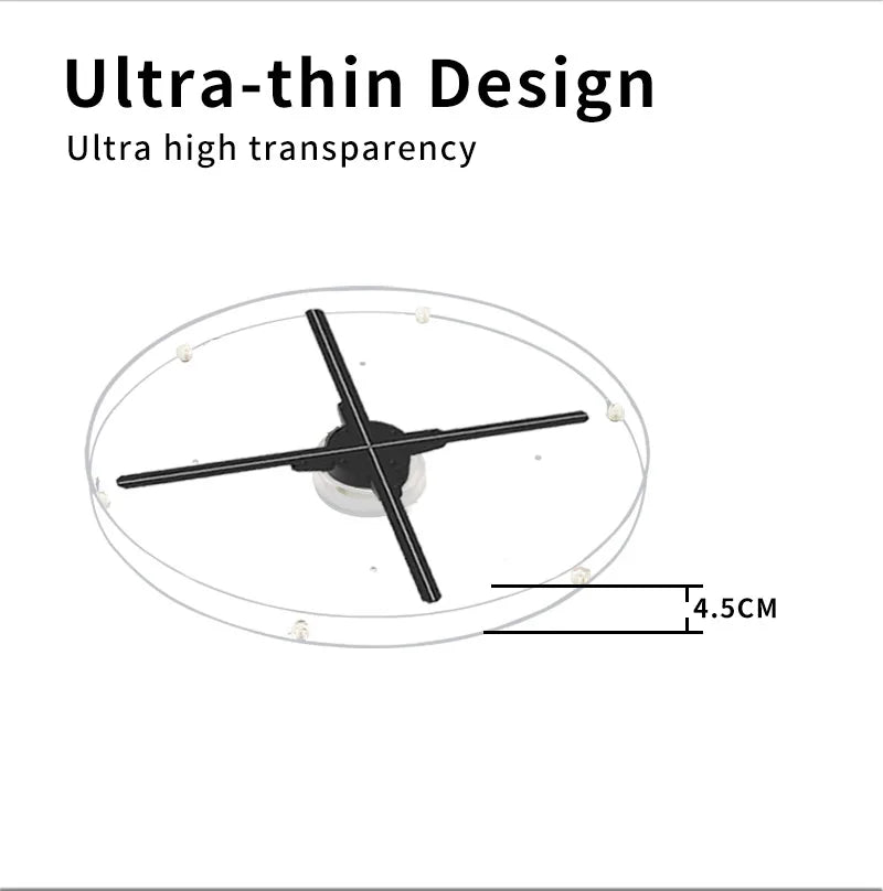 65CM WIFI Cloud 1152Pcs LED 3D Holographic Projector with Acrylic Cover Advertising Lights Display Imaging Logo Light Holo Fan