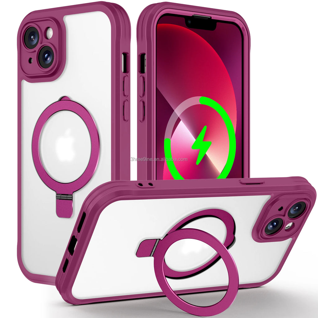 Magnetic Stand Ring Holder Case for iPhone 16 16Pro 15 Plus Screen Protector Tidesmit