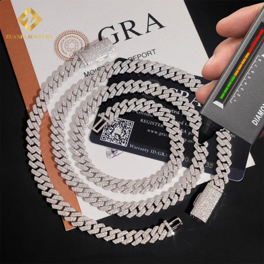 Pass Diamond Tester 925 Silver Moissanite Diamond Fine Jewelry Iced Out 8mm  Hip Hop Moissanite Cuban Link Chain