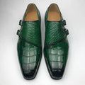 Goodyear Shoes for Man Styles Monk Strap Men High Quality Dress Shoes Green Luxury Genuine Crocodile Leather Office Men's Shoes