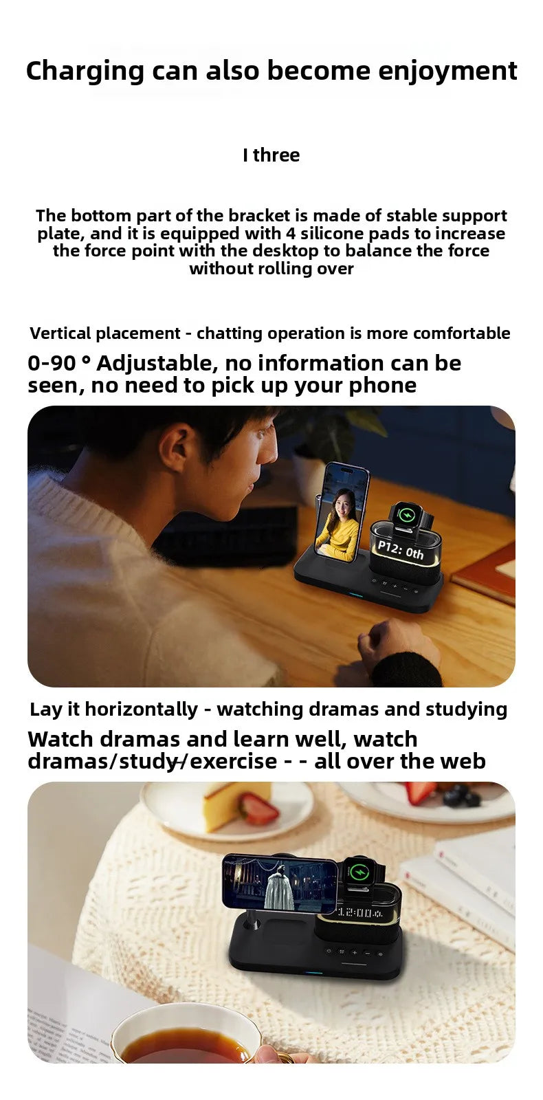 Three-In-One Wireless Charger with Magnetic Feature 15W USB Input for Apple Mobile Phones Headphones Watches Tidesmit