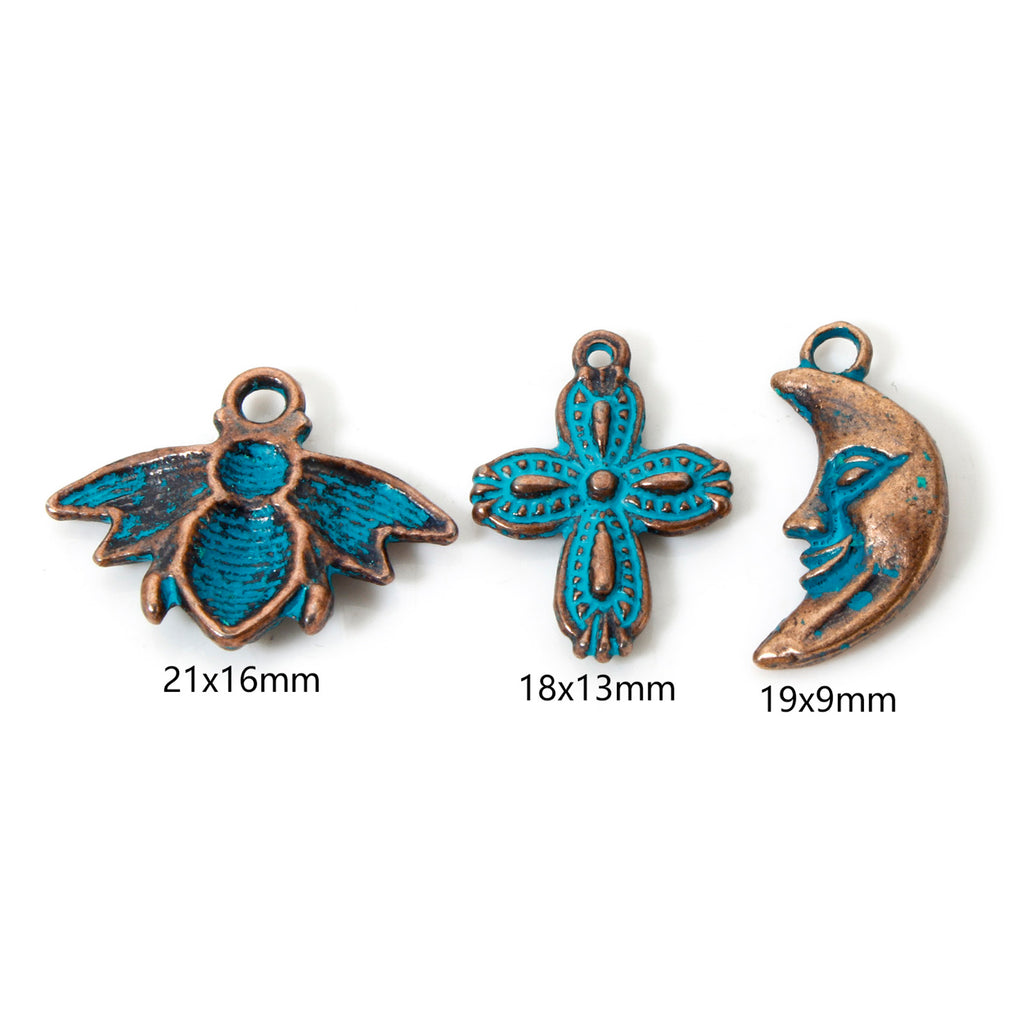 50 PCs Zinc Based Alloy Patina Charms Antique Copper Blue Bohemia Ocean Jewelry Charms Pendants for Women Summer Jewelry Making