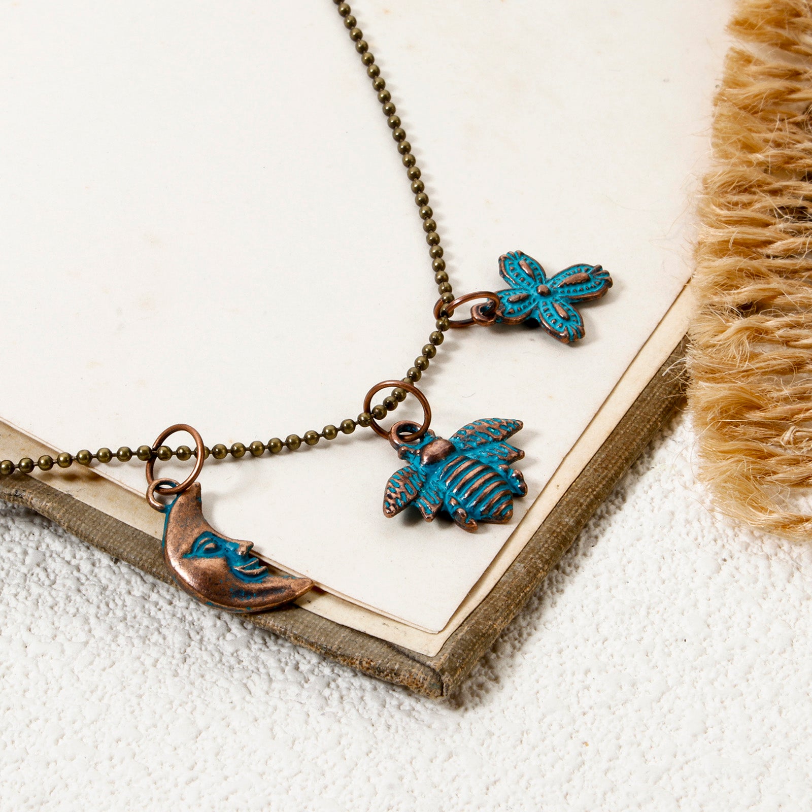 50 PCs Zinc Based Alloy Patina Charms Antique Copper Blue Bohemia Ocean Jewelry Charms Pendants for Women Summer Jewelry Making