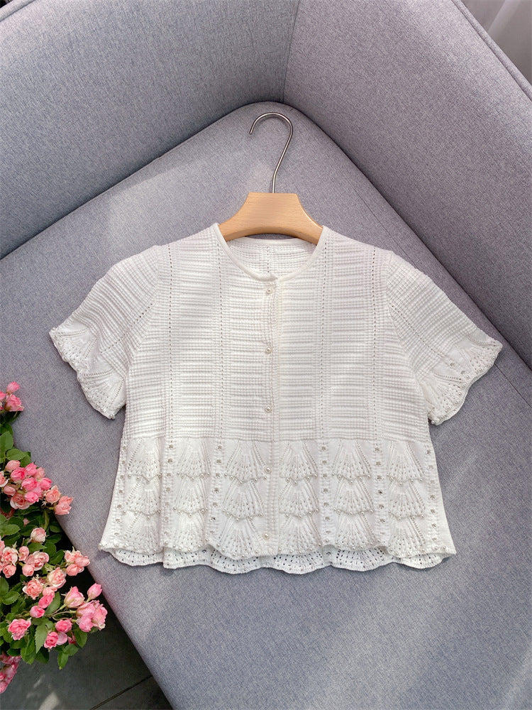 CHUJIE 2025 Summer 3-Piece French Style Set - Knit Maxi Dress + Sleeveless Top + Cover-Up, Pearl & Hollow Out, Viscose+Nylon