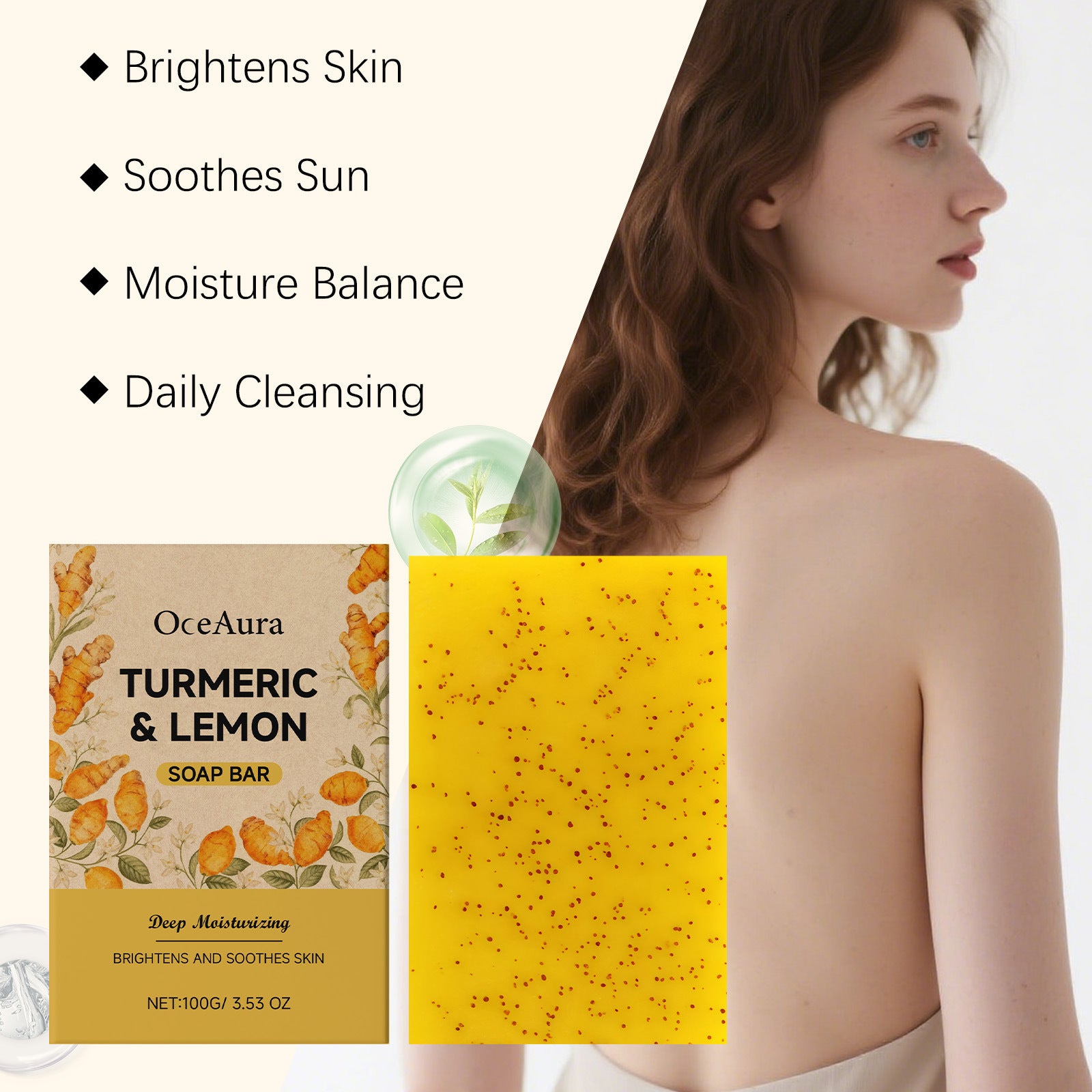 Turmeric Lemon Brightening Soap Bar Exfoliating Deep Cleansing Moisturizing Repair Smoothing Refreshing Lightening Handmade Soap