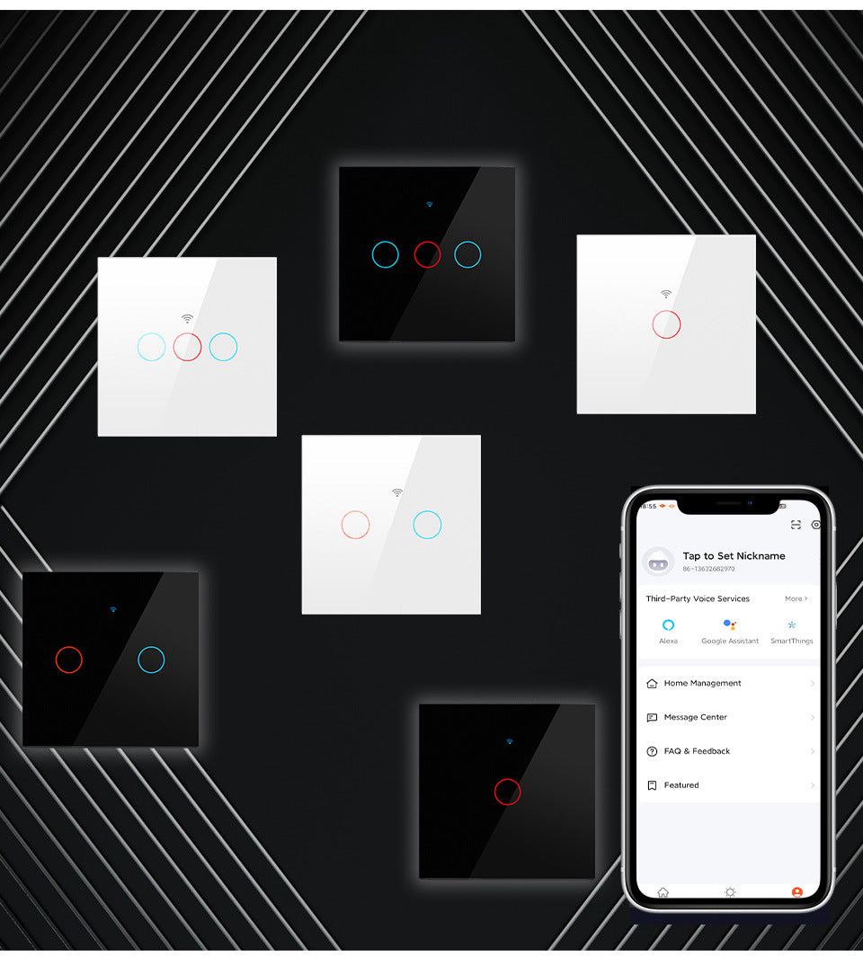 WiFi Smart Light Switch No Neutral Wire - 1, 2, or 3 Gang Options Tidesmit