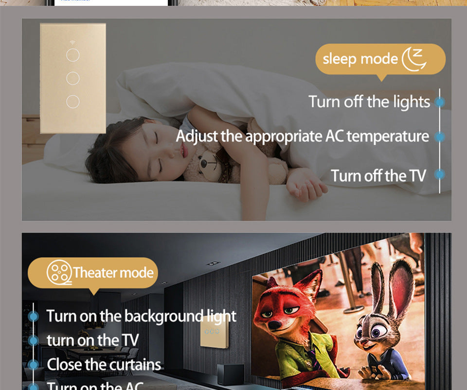 WiFi Smart Light Switch No Neutral Wire - 1, 2, or 3 Gang Options Tidesmit