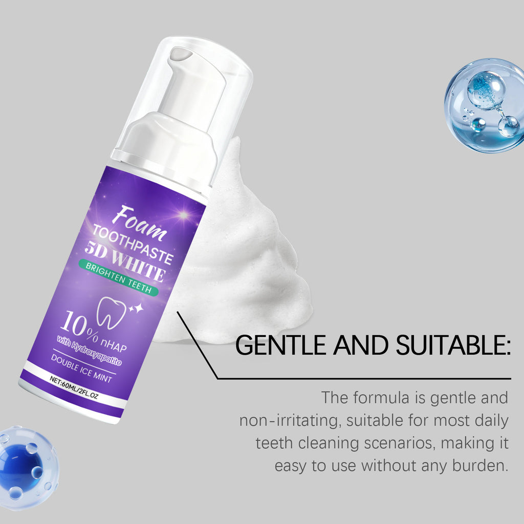 Tidesmit 5D White Foam Toothpaste for gentle teeth whitening, stain removal, and daily oral hygiene care