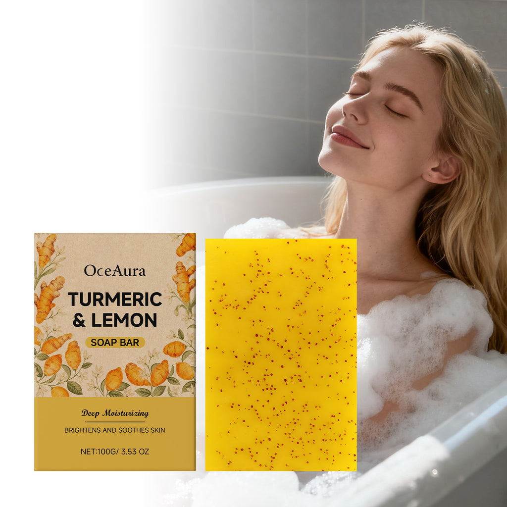 Turmeric Lemon Brightening Soap Bar Exfoliating Deep Cleansing Moisturizing Repair Smoothing Refreshing Lightening Handmade Soap