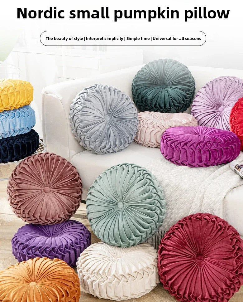 Light Luxury Solid Color Dutch Plush Pumpkin Sofa Pillow Handsewn Wheel Shape Chair Waist Pillow Cushion